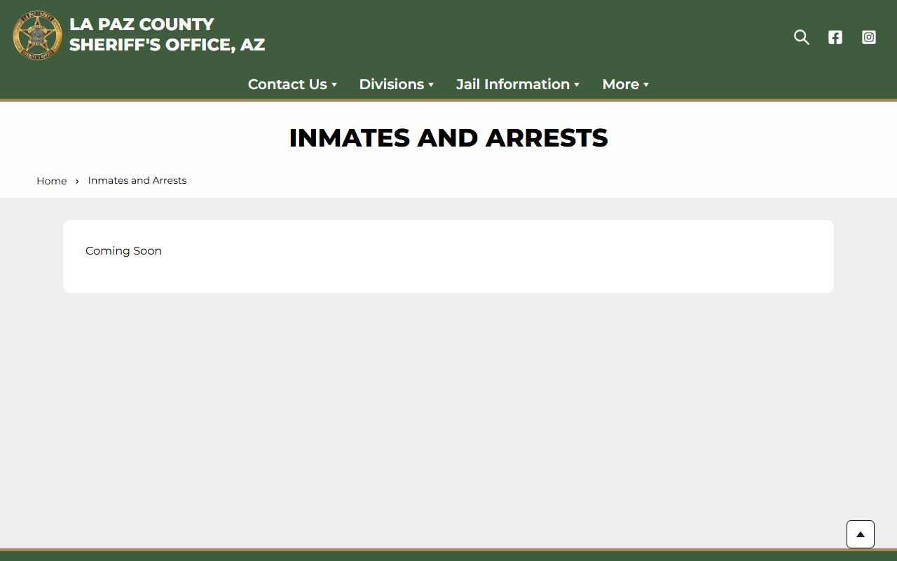 La Paz County sheriff Inmates and Arrests route showing coming soon status